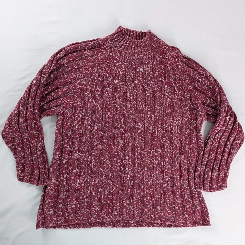 VTG Chunky Knit Red White Marled Ribbed Knit Mock Neck Sweater Denim & Co